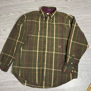 Tommy Hilfiger Crest Shirt Mens Sz M Green Plaid Cotton Button Vintage 90s